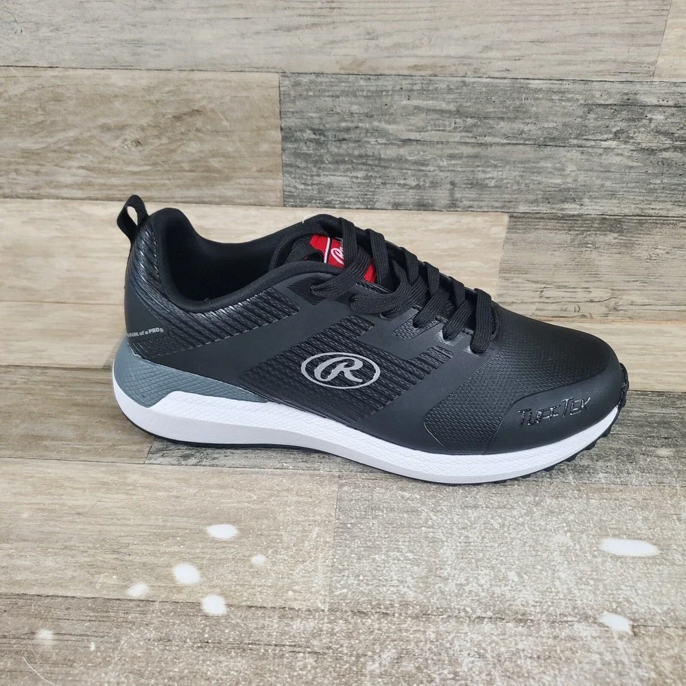 Rawlings League Turf Mens Shoes 8 D Black White‎ Leather Lace-Up Baseball Cleats